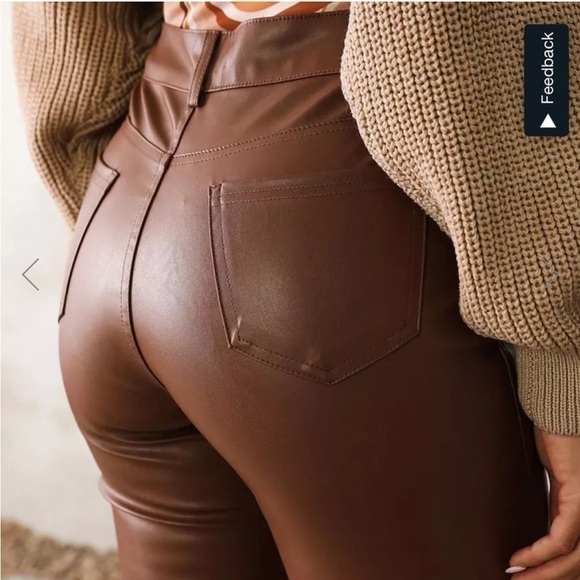 2/$30 Shinestar Brown High Waist Perfect Fit Faux Leather Vegan Skinny Pant XL - Picture 6 of 16